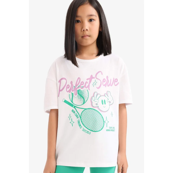 Defacto E5697 Yeşil Kız Çocuk 2li Takım Baksılı Kısa Kollu Tişört Biker Tayt