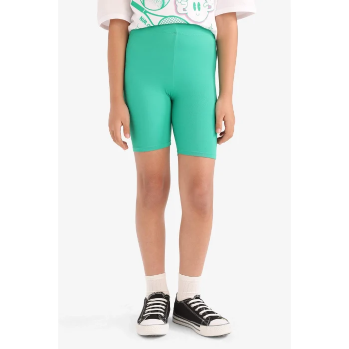 Defacto E5697 Yeşil Kız Çocuk 2li Takım Baksılı Kısa Kollu Tişört Biker Tayt