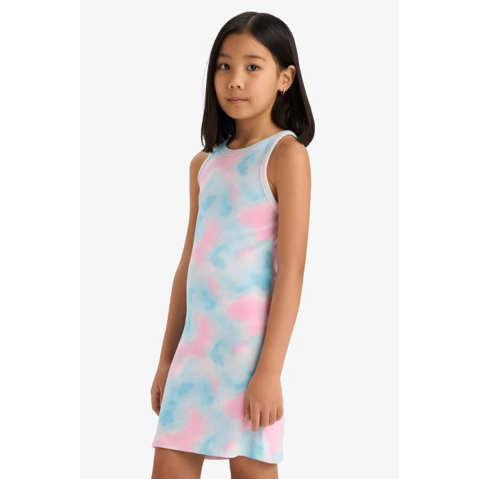 Defacto B4489 Pembe Kız Çocuk Batik Desenli Fitilli Kaşkorse Kolsuz Elbise