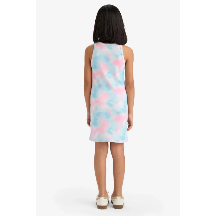 Defacto B4489 Pembe Kız Çocuk Batik Desenli Fitilli Kaşkorse Kolsuz Elbise