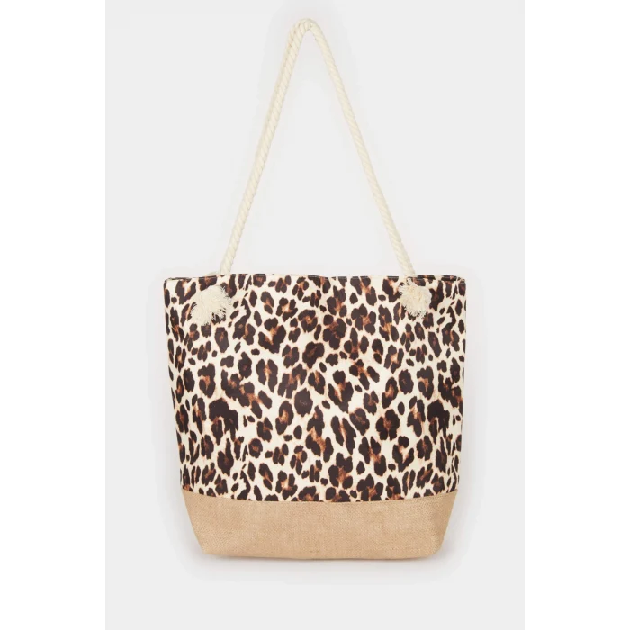 Defacto E7406 Toy Kadın Leopar Desenli Plaj Çantası