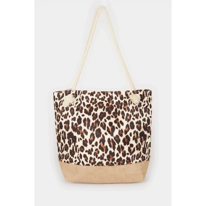 Defacto E7406 Toy Kadın Leopar Desenli Plaj Çantası