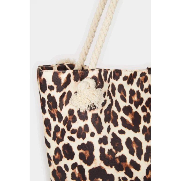 Defacto E7406 Toy Kadın Leopar Desenli Plaj Çantası