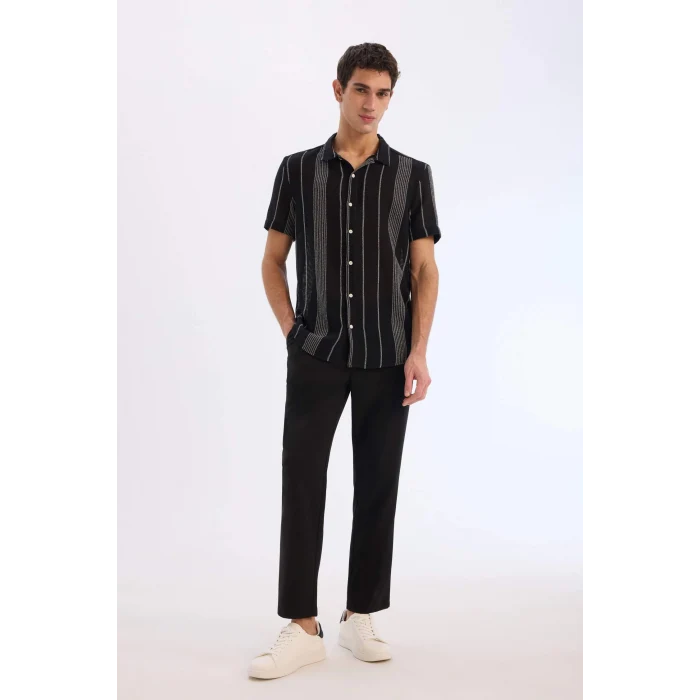 Defacto D7662 Siyah Regular Fit Yazlık Polo Yaka Pamuklu Kısa Kollu Gömlek