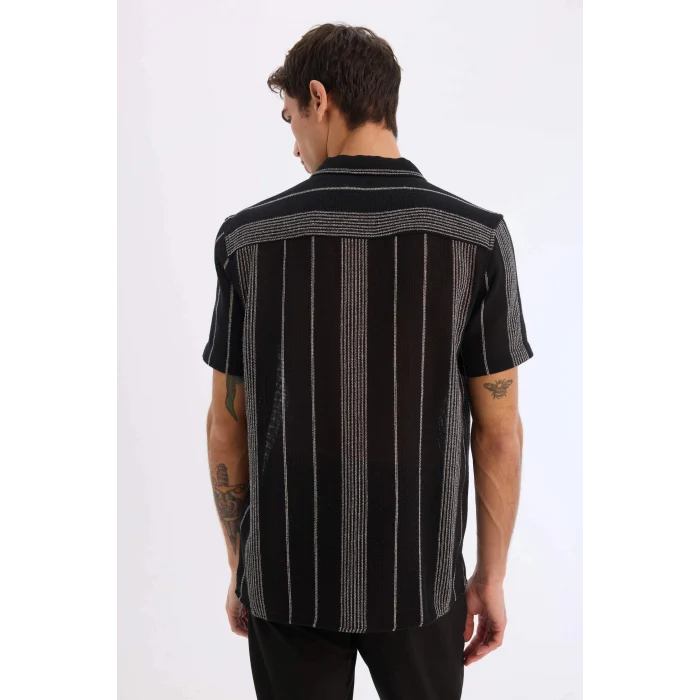 Defacto D7662 Siyah Regular Fit Yazlık Polo Yaka Pamuklu Kısa Kollu Gömlek