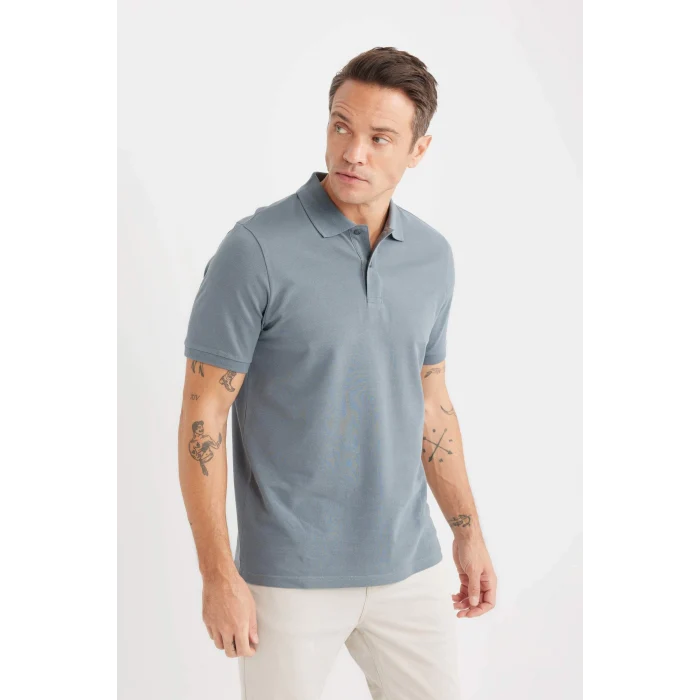 Defacto C1293 Gri Regular Fit Kısa Kollu Basic Düz Pike Kumaş Polo Tişört