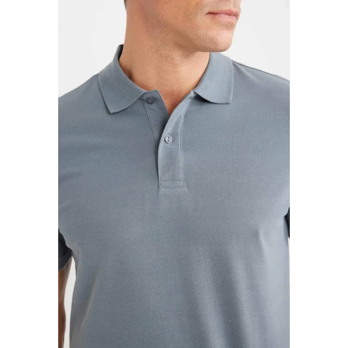 Defacto C1293 Gri Regular Fit Kısa Kollu Basic Düz Pike Kumaş Polo Tişört