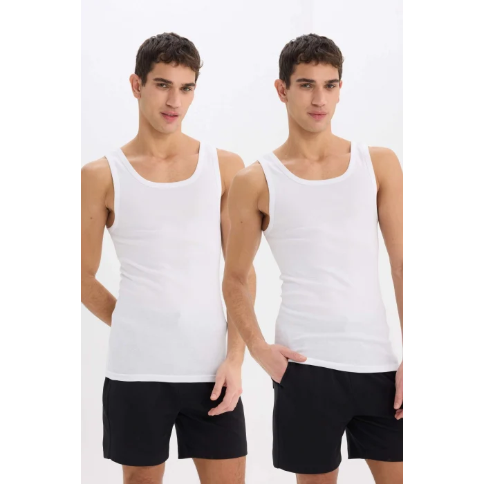 Defacto Y9056 Beyaz Slim Fit Dar Kesim Ribana 2li Atlet