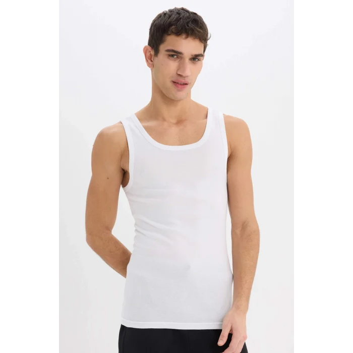 Defacto Y9056 Beyaz Slim Fit Dar Kesim Ribana 2li Atlet