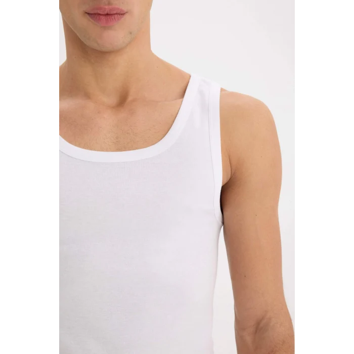 Defacto Y9056 Beyaz Slim Fit Dar Kesim Ribana 2li Atlet