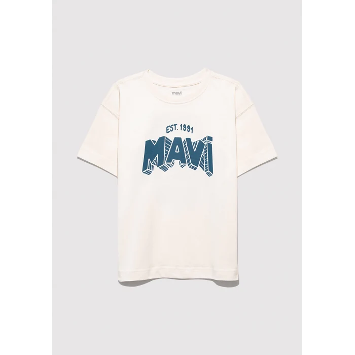 Mavi 6610339-70057 Baskılı Ekru Tişört