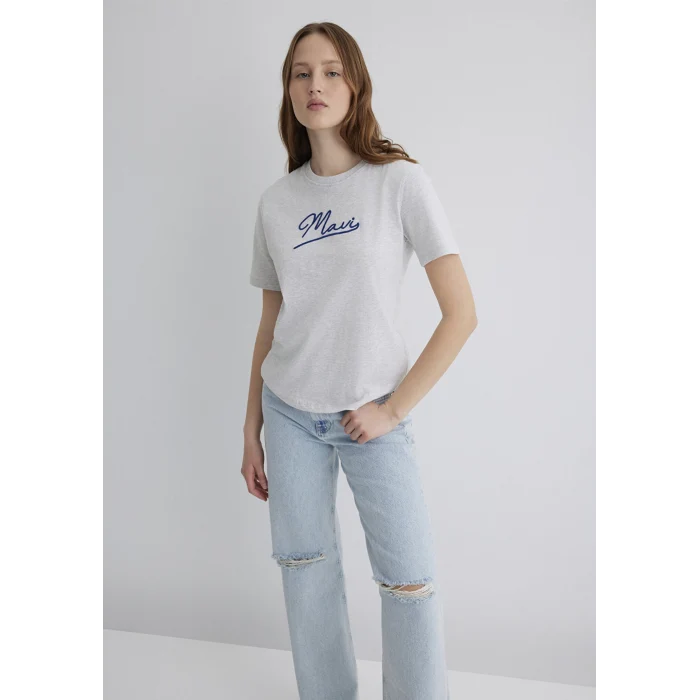 Mavi 1612421-87033 Mavi Nakışlı Gri Tişört