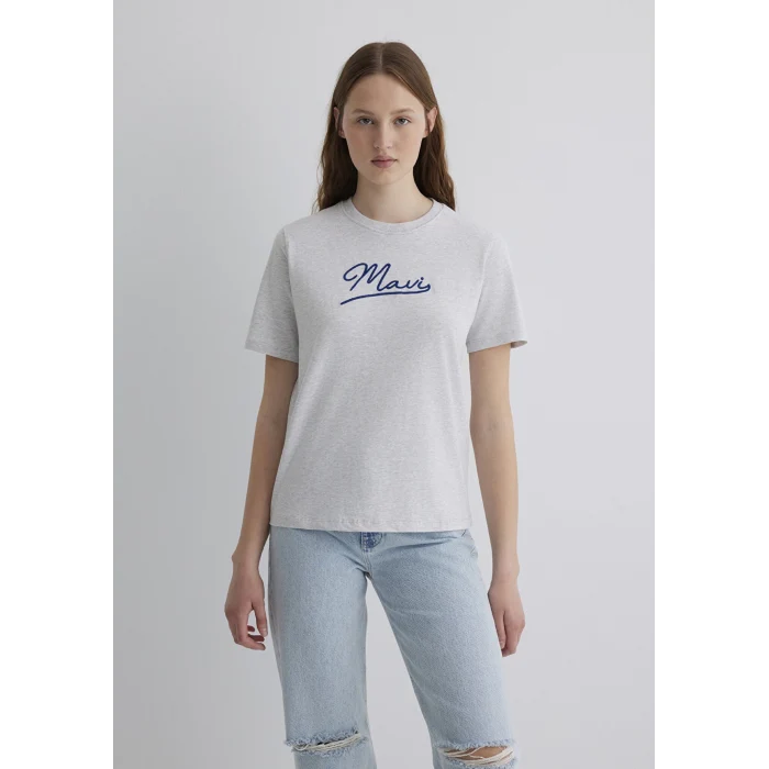 Mavi 1612421-87033 Mavi Nakışlı Gri Tişört