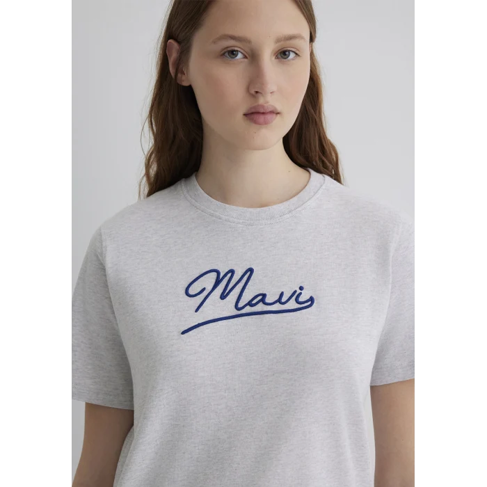 Mavi 1612421-87033 Mavi Nakışlı Gri Tişört