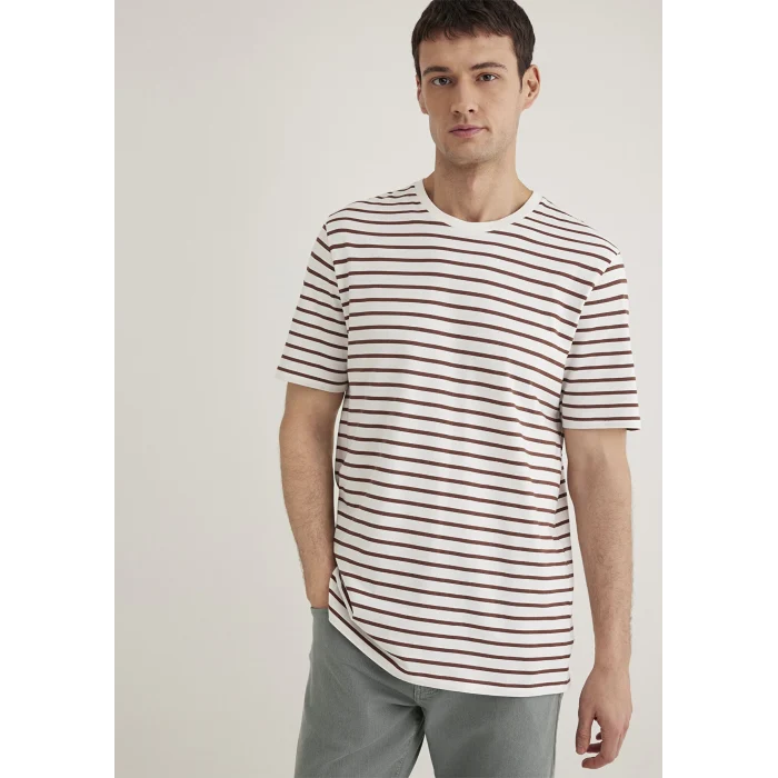 Mavi 0612235-70387 Kahverengi Çizgili Tişört