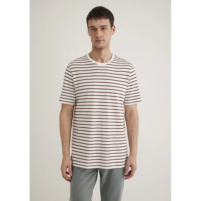 Mavi 0612235-70387 Kahverengi Çizgili Tişört