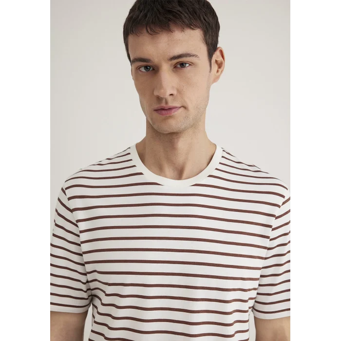 Mavi 0612235-70387 Kahverengi Çizgili Tişört