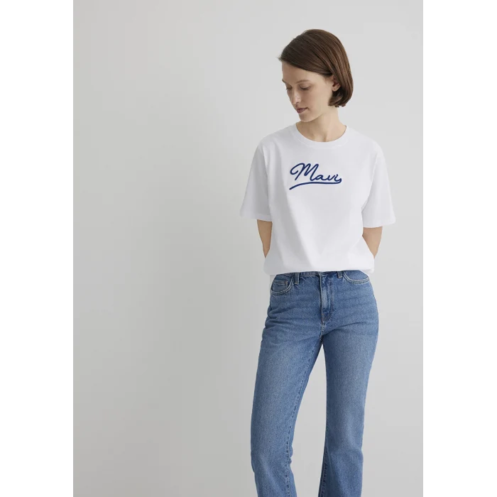 Mavi 1612421-620 Mavi Nakışlı Beyaz Tişört