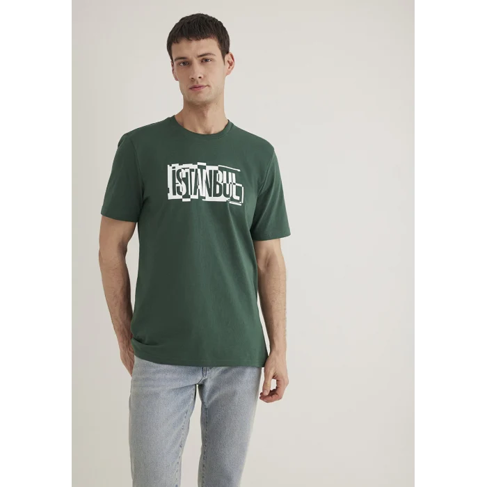 Mavi 0611789-71580 İstanbul Baskılı Yeşil Tişört