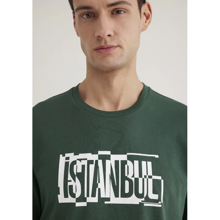 Mavi 0611789-71580 İstanbul Baskılı Yeşil Tişört