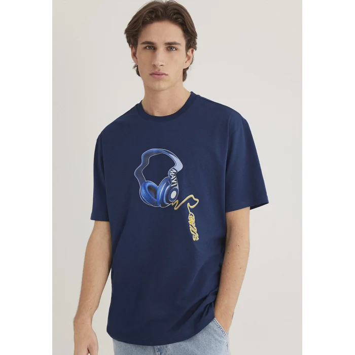 Mavi 0612484-89353 Müzik Baskılı Lacivert Tişört