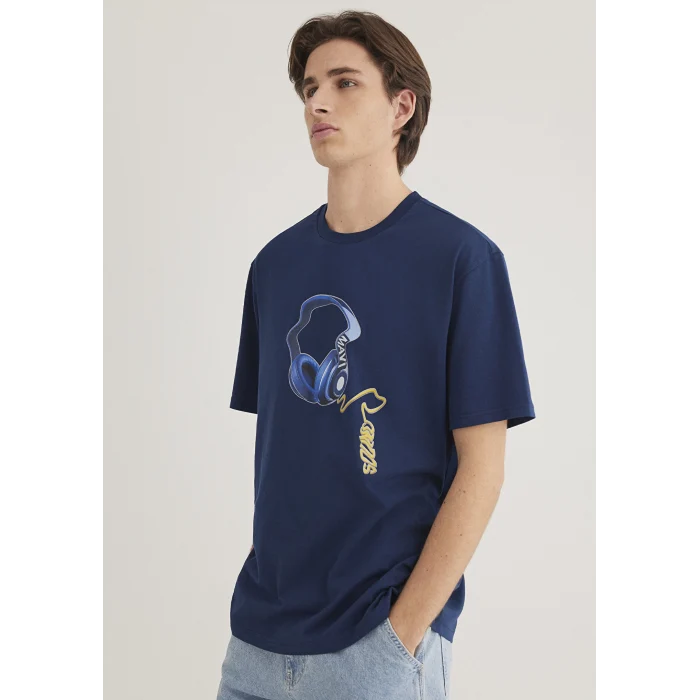 Mavi 0612484-89353 Müzik Baskılı Lacivert Tişört