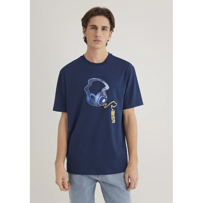 Mavi 0612484-89353 Müzik Baskılı Lacivert Tişört