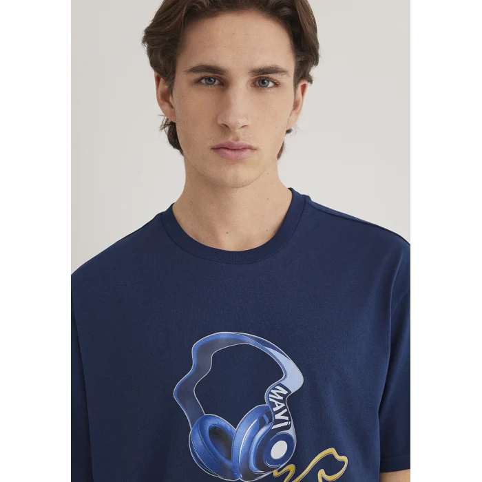 Mavi 0612484-89353 Müzik Baskılı Lacivert Tişört
