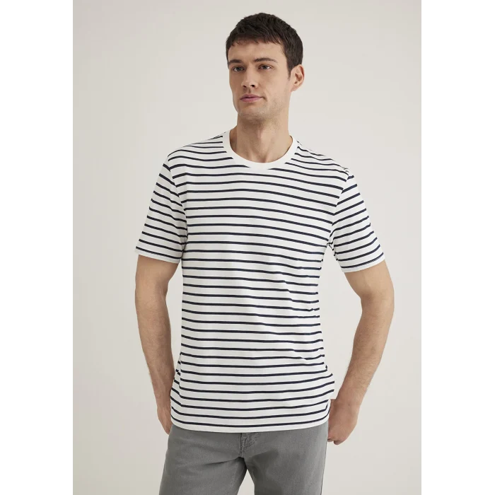 Mavi 0612235-87822 Lacivert Çizgili Beyaz Tişört
