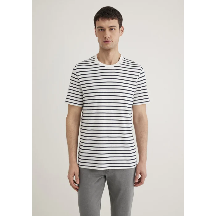 Mavi 0612235-87822 Lacivert Çizgili Beyaz Tişört