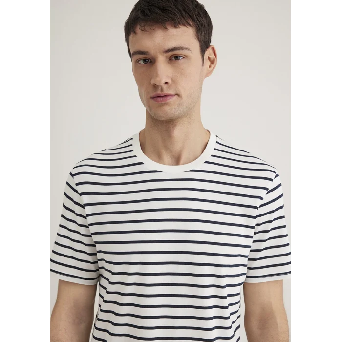 Mavi 0612235-87822 Lacivert Çizgili Beyaz Tişört