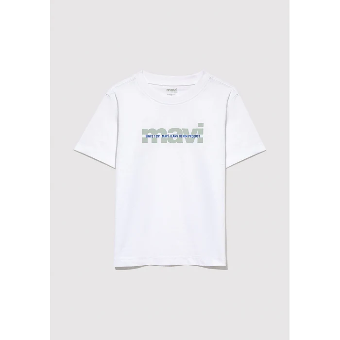 Mavi 6610286-620 Mavi Logo Baskılı Beyaz Tişört