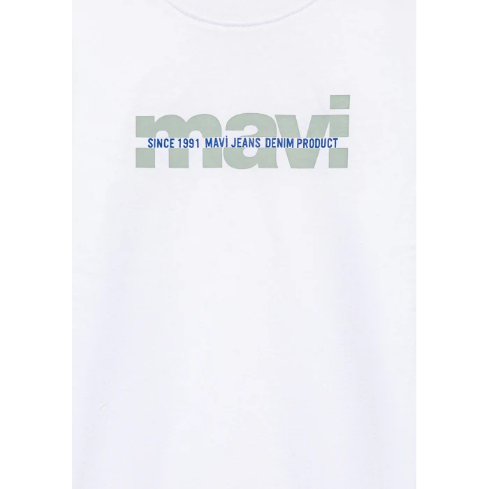 Mavi 6610286-620 Mavi Logo Baskılı Beyaz Tişört