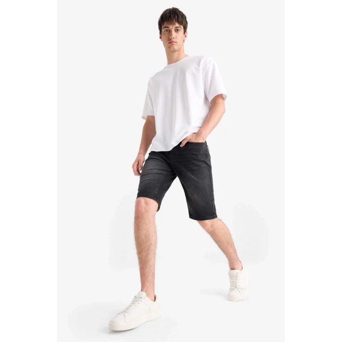 Defacto E5979 Siyah Regular Fit Jean Bermuda Şort