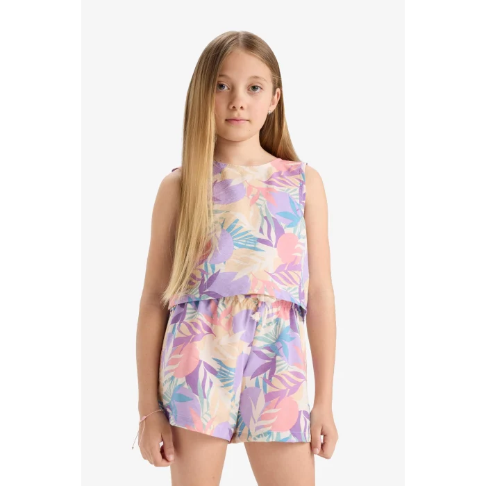 Defacto D7615 Pembe Kız Çocuk Beli Lastikli Desenli Şort