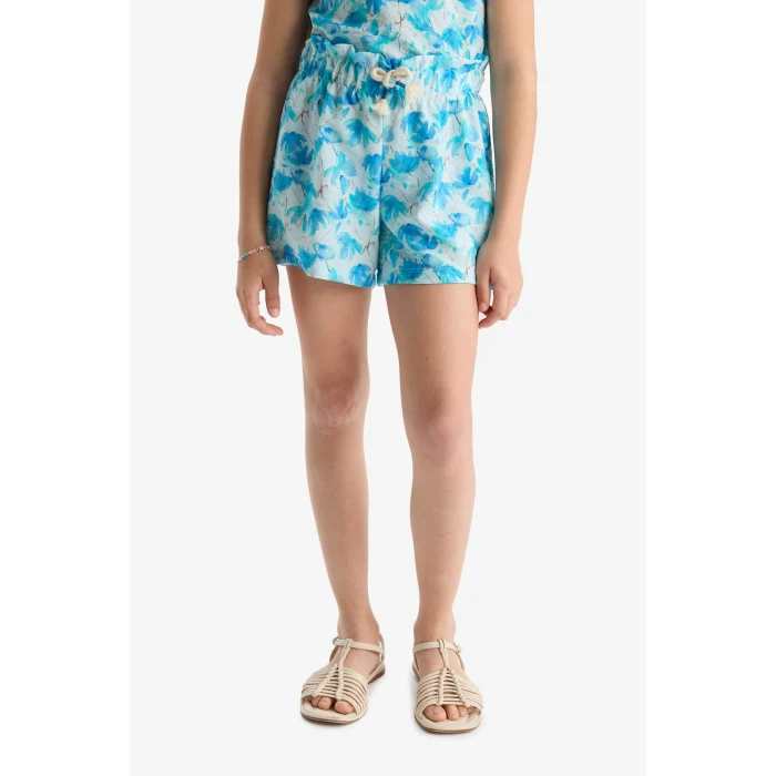 Defacto D7615 Mavi Kız Çocuk Beli Lastikli Desenli Şort