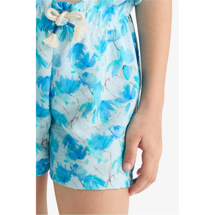 Defacto D7615 Mavi Kız Çocuk Beli Lastikli Desenli Şort