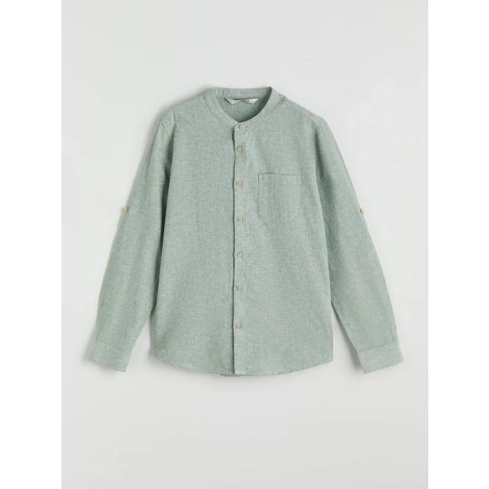 LCW Kids Yeşil Hakim Yaka Keten Karışımlı Erkek Çocuk Gömlek