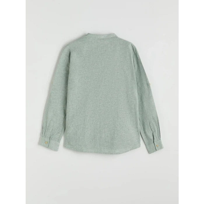 LCW Kids Yeşil Hakim Yaka Keten Karışımlı Erkek Çocuk Gömlek