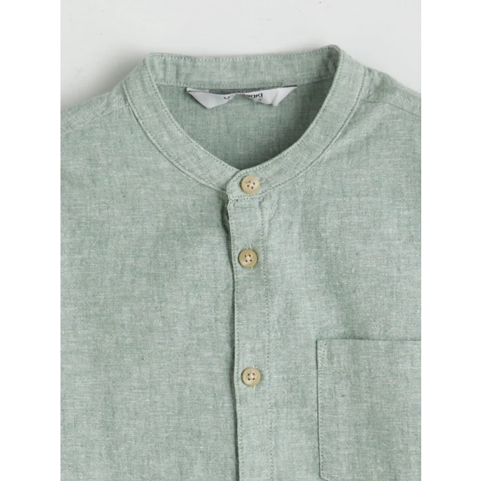 LCW Kids Yeşil Hakim Yaka Keten Karışımlı Erkek Çocuk Gömlek