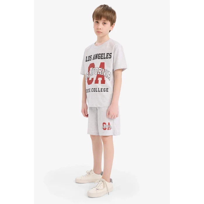 Defacto E3405 Gri Erkek Çocuk 2li Takım Baskılı Kısa Kollu Tişört Şort