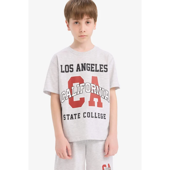 Defacto E3405 Gri Erkek Çocuk 2li Takım Baskılı Kısa Kollu Tişört Şort