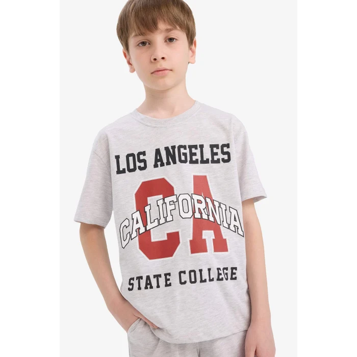 Defacto E3405 Gri Erkek Çocuk 2li Takım Baskılı Kısa Kollu Tişört Şort