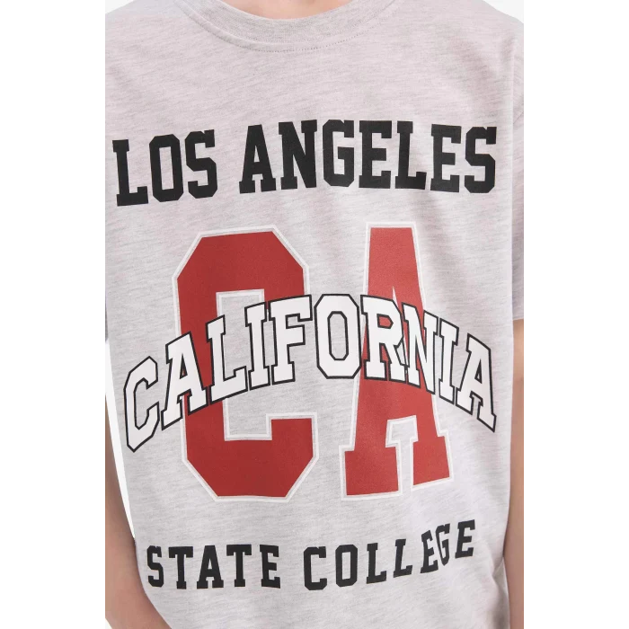 Defacto E3405 Gri Erkek Çocuk 2li Takım Baskılı Kısa Kollu Tişört Şort