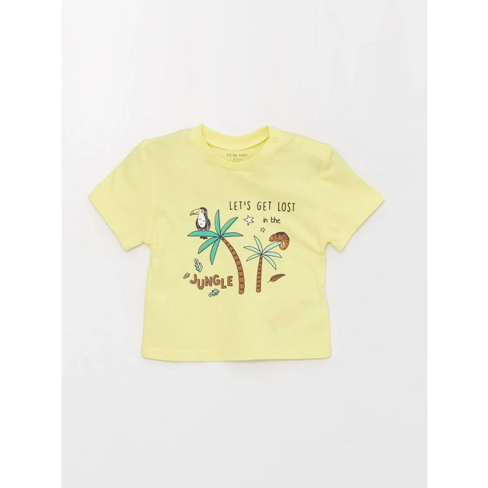 LCW baby Sari Bisiklet Kısa Kısa Kollu Baskılı Erkek Bebek Tişört ve Şort 2li Takım