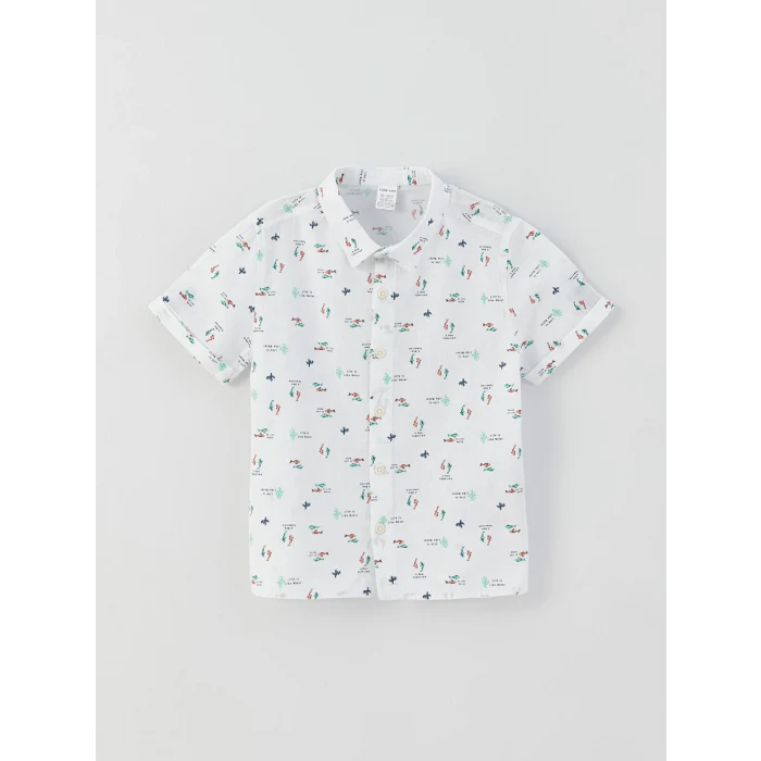 LCW baby Beyaz Kısa Kollu Desenli Erkek Bebek Gömlek