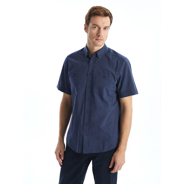 LCWAIKIKI Classic Indigo Regular Fit Kısa Kollu Poplin Erkek Gömlek
