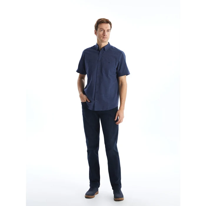 LCWAIKIKI Classic Indigo Regular Fit Kısa Kollu Poplin Erkek Gömlek