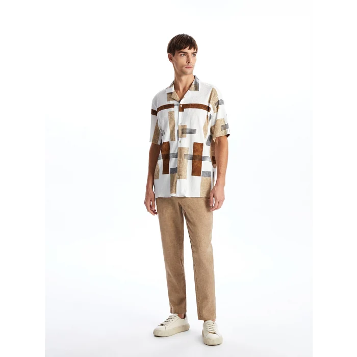 LCW Vision Bej Regular Fit Kısa Kollu Desenli Erkek Gömlek