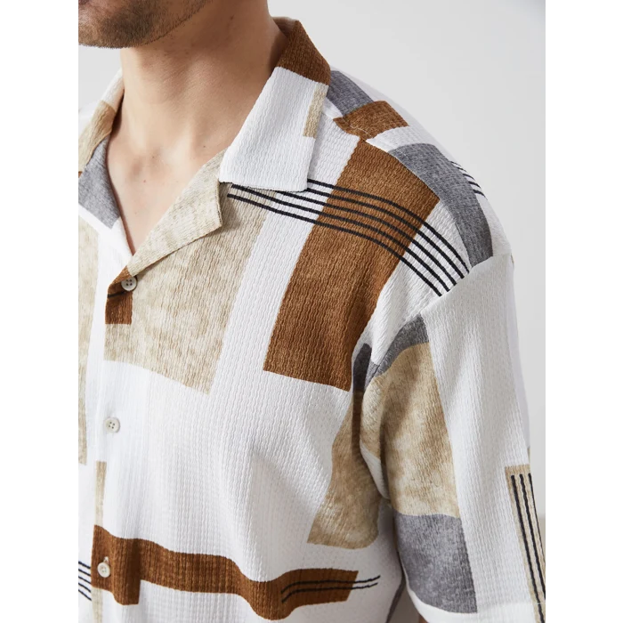 LCW Vision Bej Regular Fit Kısa Kollu Desenli Erkek Gömlek
